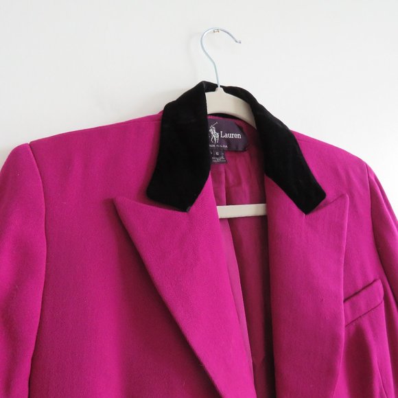 VINTAGE RALPH LAUREN Purple Label 100% Wool Purple Velvet Collar Coat Size 6 - Picture 3 of 15